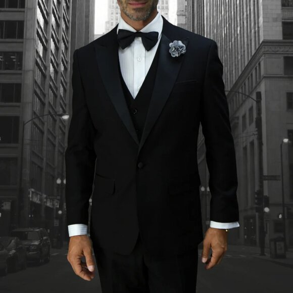 Vintage Classic 1-Button Peak Lapel Tuxedo Jacket - Black, Size 42R, Great For Gatsby Or Theme Parties